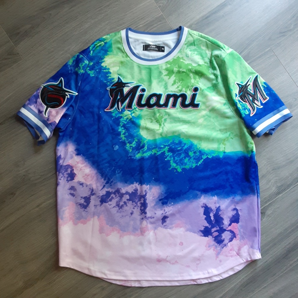 Pro Standard Tie Dye Green Pink Purple Miami Marlins MLB Team Jersey 3xl